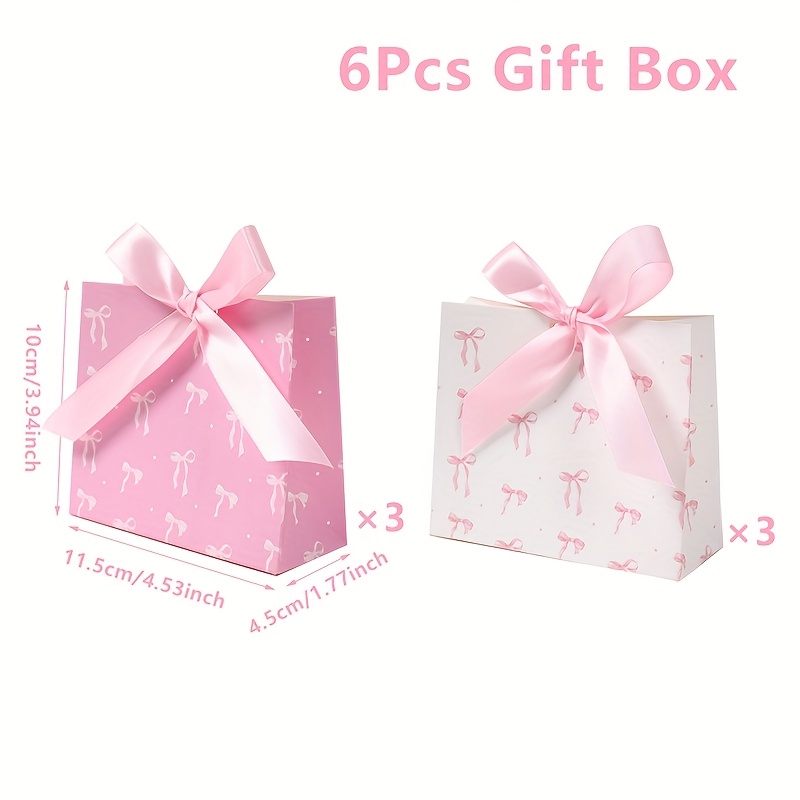 TEMU Gift For Her/him 6pcs, Pink White Bow Gift Box, Bow Gift Box, Pink Bow Box Decor, Birthday Party Favor Bags, Bow Theme Party Decoration, Wedding