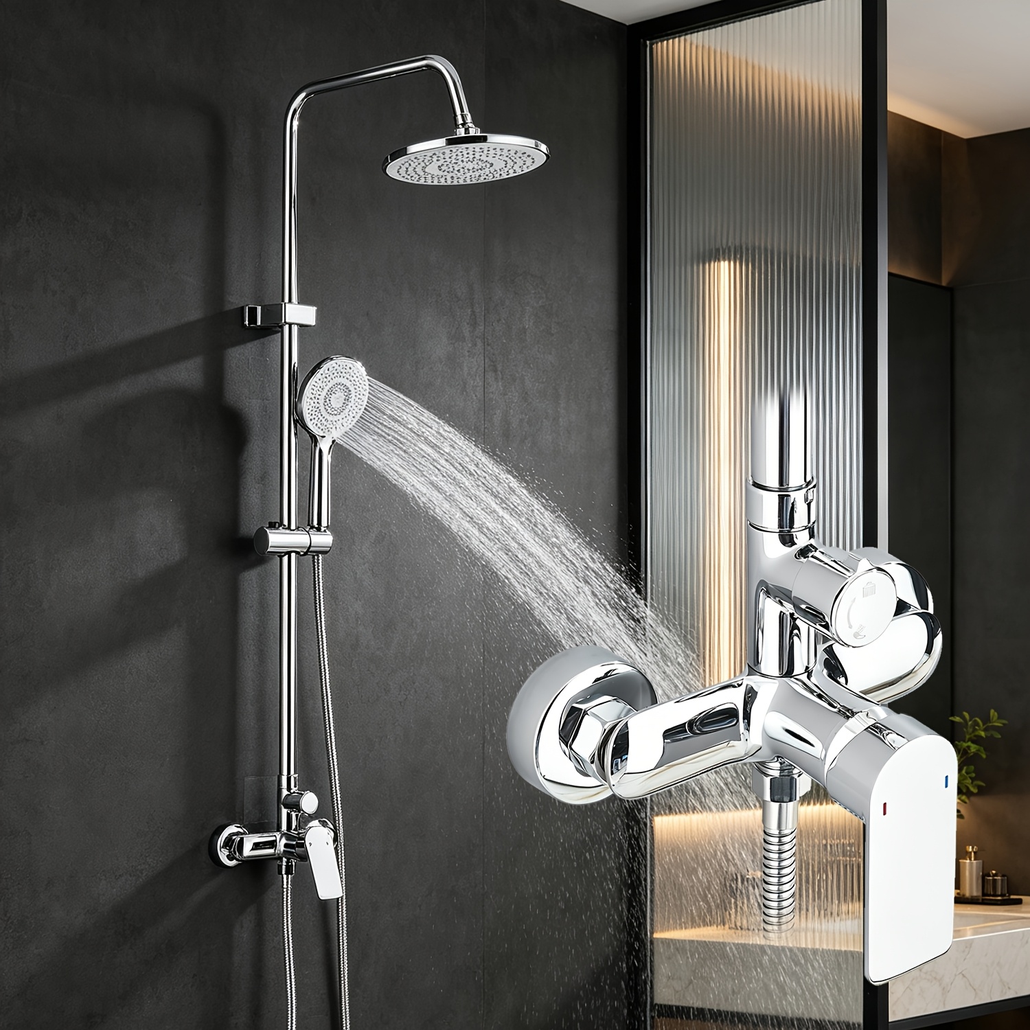 Image of Rain Shower System With Fitting, 10-inch Shower Head, Shower Fitting, Handheld Shower With 3 Jet Types, Height Adjustable Shower Rail, Stainless Steel Shower