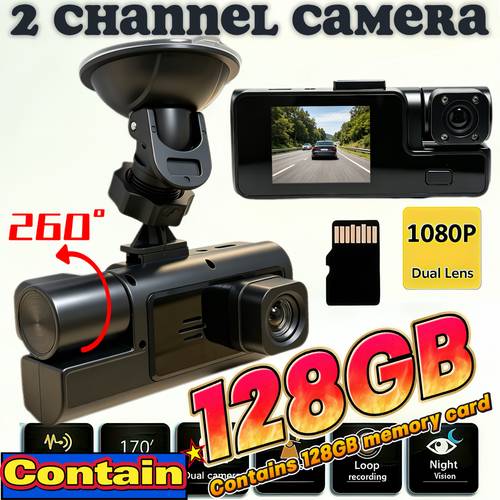 dual cameras with 128gb memory card included 170 wide angle coverage front 1080p rear 720p built in microphone sensitive continuous loop recording without a second your cars security