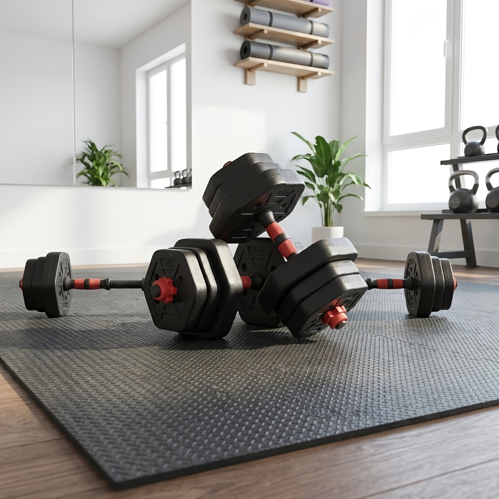 TEMU Ensemble d'haltères réglables de 20 kg avec barre de liaison, poids hexagonaux pour hommes et femmes, se convertit en barre de musculation et