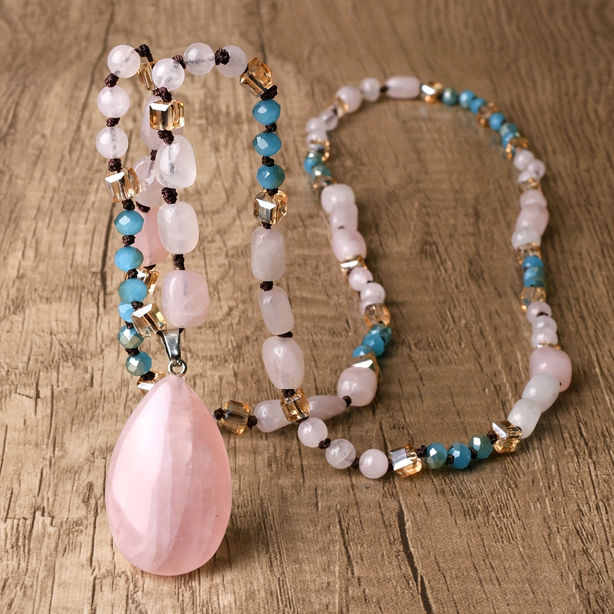 TEMU Quartz Big Pendant Beads Long Necklace Handmade Jewelry Gift For Valentine's Day/ / Birthday Bohemian Vacation Sweater Chain