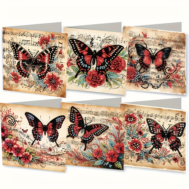 E-shop 6-teiliges Diamantmalerei-Grußkarten-Set mit 6 Umschlägen, Vintage-Schmetterlingsmotiv – Perfektes Geschenk für Familie Liebste. Ideal für
