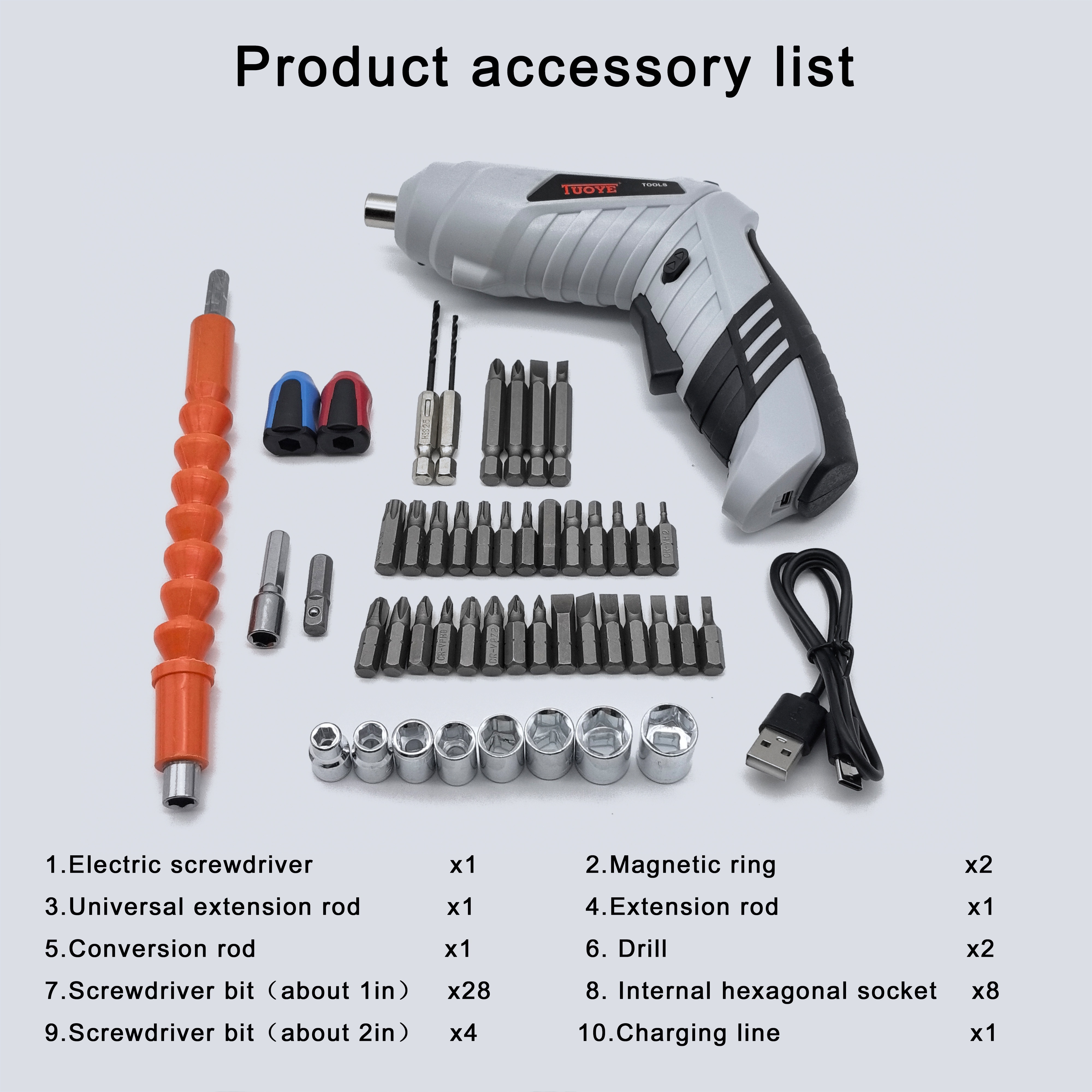 مجموعة مفك براغي لاسلكية 47+2 قطعة، قابلة للدوران والتشوه مع بطارية قابلة للشحن مدمجة، صندوق بلاستيك pe للتجميع لتخزين وسهولة النقل، تصميم ضوء عمل led، بيئة تلاشي لا يؤثر على الاستخدام، مقبض مطاطي لتغليف مريح، يمكن المنتج أن يؤتي وظائف الحفر والتثبيت، يحسن الكفاءة بشكل كبير في تفكيك الأشياء والأمنت المنزلية تفاصيل المنتج 3