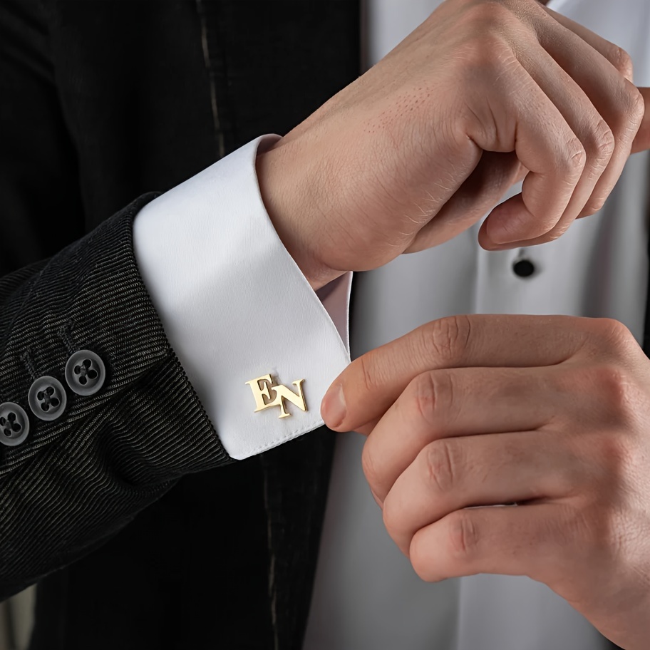 Men's Double Letter Stainless Steel Cufflinks, Personalized Gift