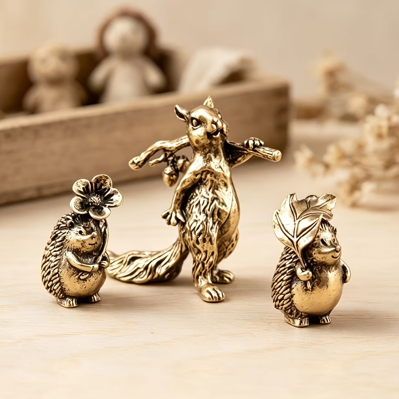 TEMU 3pcs Set / Collectible Grade / Squirrel   Flower Hedgehog   Leaf Hedgehog / Desktop Computer Desk Decorative Ornament / Metal Ornament