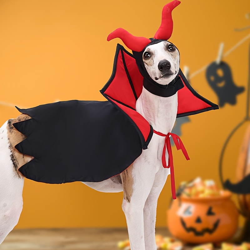 

Vampire Costume Set For Medium Dogs: , Adjustable Collar, Easy To Wear And Take Off, Trimmed With Red Horns And Black Cape