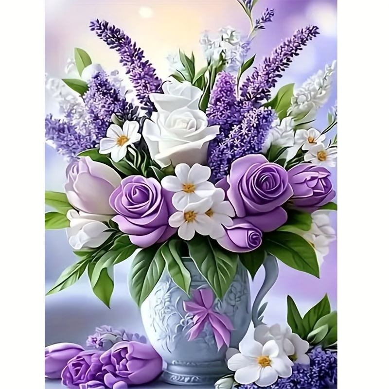 Image of 1 Set Of Diy Flower Pattern Diamond Painting Set, Circular Home Wall Decoration, Frameless Diamond Painting Handicraft, Perfect Gift