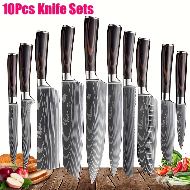 

10pcs, Knives Set, Set, Fruit Knife, Paring Knife, Kitchen Knife, Chef Knife, Kitchen Chef Knife, Meat Cleaver Knife, Boning Knife, Portable Knife For Home Outdoor Camping Dormitory, Kitchen Gadgets