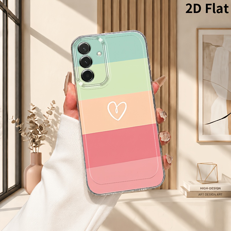 TEMU Phone Case - 2d Flat Gradient Love Heart Phone Case For Galaxy A03s A04 A05s A06 A07 A13 A14 A15 A16 5g A17 A22 A23 A24 A25 A26 A32 A34 A35 A36