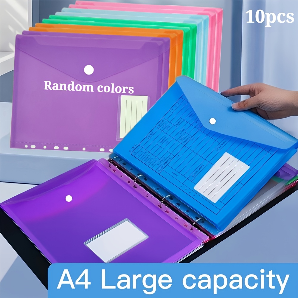 TEMU ARXR Lot de 10 pochettes de classeur A4 à 11 trous en PP, couleur Morandi, fermeture à bouton-pression, pochettes de classement extensibles avec