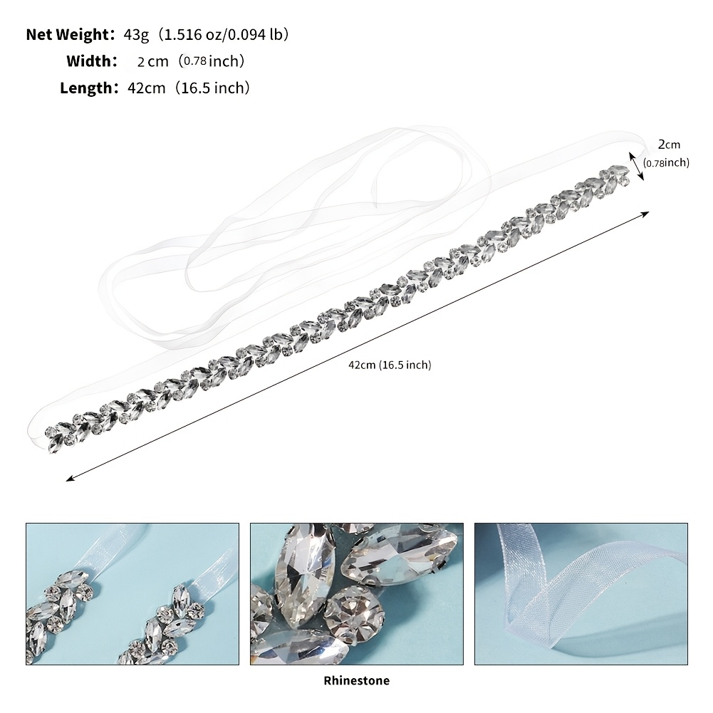 TEMU 1 Elegante cintura da sposa con strass, con cristalli scintillanti, con nastro per abito da sposa, adatta per feste, , cintura di nastro di in