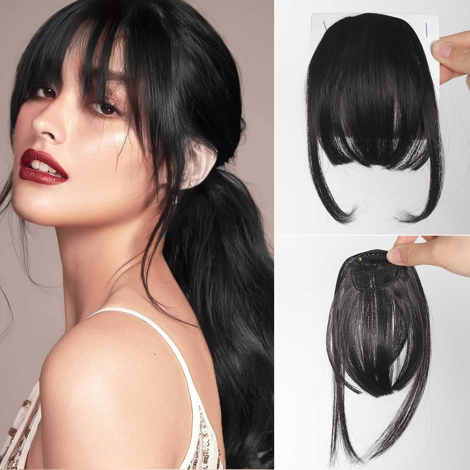 womens synthetic straight hair clip in air bangs light invisible hairpiece with   heat resistant wig accessory   and suitable for   collection details 2