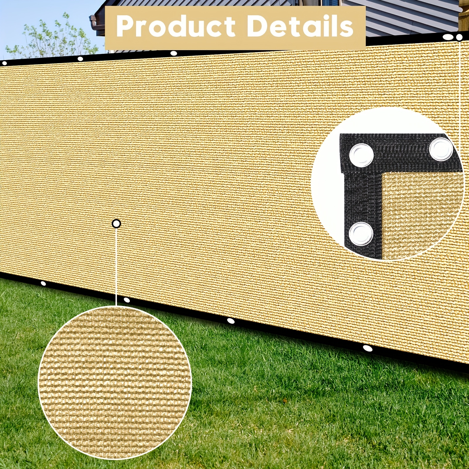 Image of A Privacy Screen Measuring 6 Feet By 50 Feet, Designed For Outdoor Use In The Backyard To Provide Shade And Block Wind. Suitable For Use In The Garden Or Terrace, And With Zip Ties For Installation.