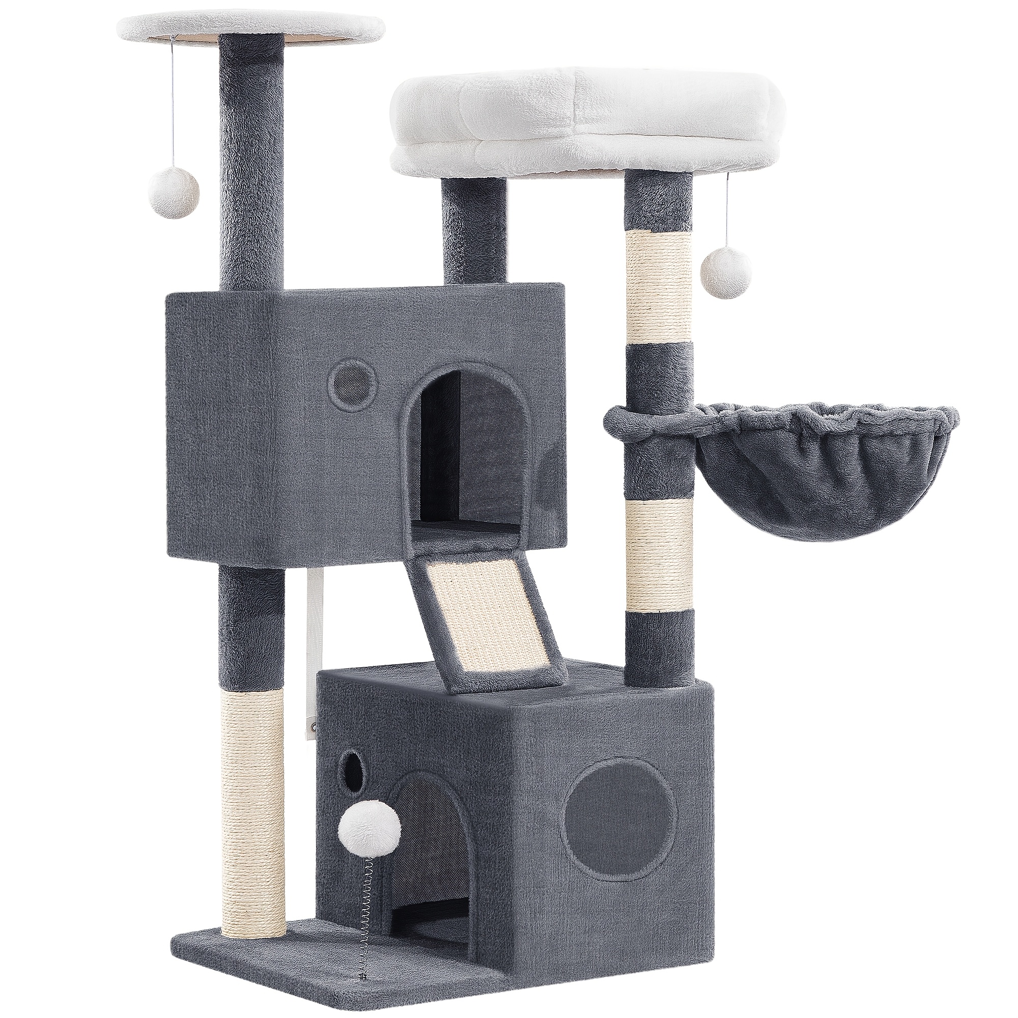 TEMU Arbre à chat d'intérieur à plusieurs niveaux de 108 cm | Arbre à chat en bois avec griffoir, lit confortable pour chat, perchoir, pompon, panier