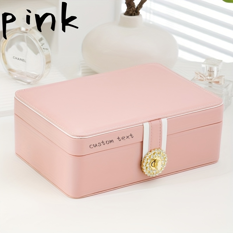 customizable text double layer pu leather jewelry box large capacity earring ring organizer with decorative golden floral emblem elegant white   storage case for valentines day gifts Product details 4