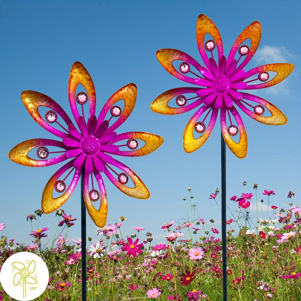 Image of 2pcs Garden Decor With Plug-in Mill Feature For Lawn And Yard Art, Outdoor Lawn Ornaments, Creative Lawn Art Spinner