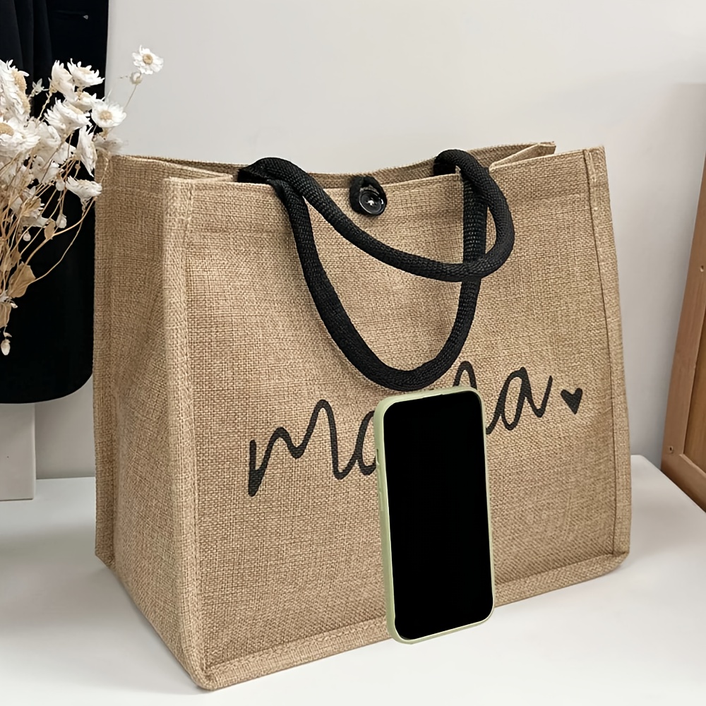 

Chic Khaki Linen Tote Bag Set With Matching Makeup Pouch - Perfect Mother's Day & Back-to-school Gift, Nylon, Snap Closure