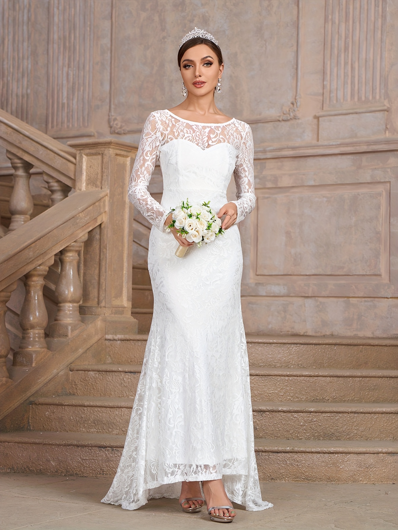chinese dress ladies A-Line Off-The-Shoulder Long Sleeves Chiffon Floor-Length Wedding Dress, Black / 6 main image 0