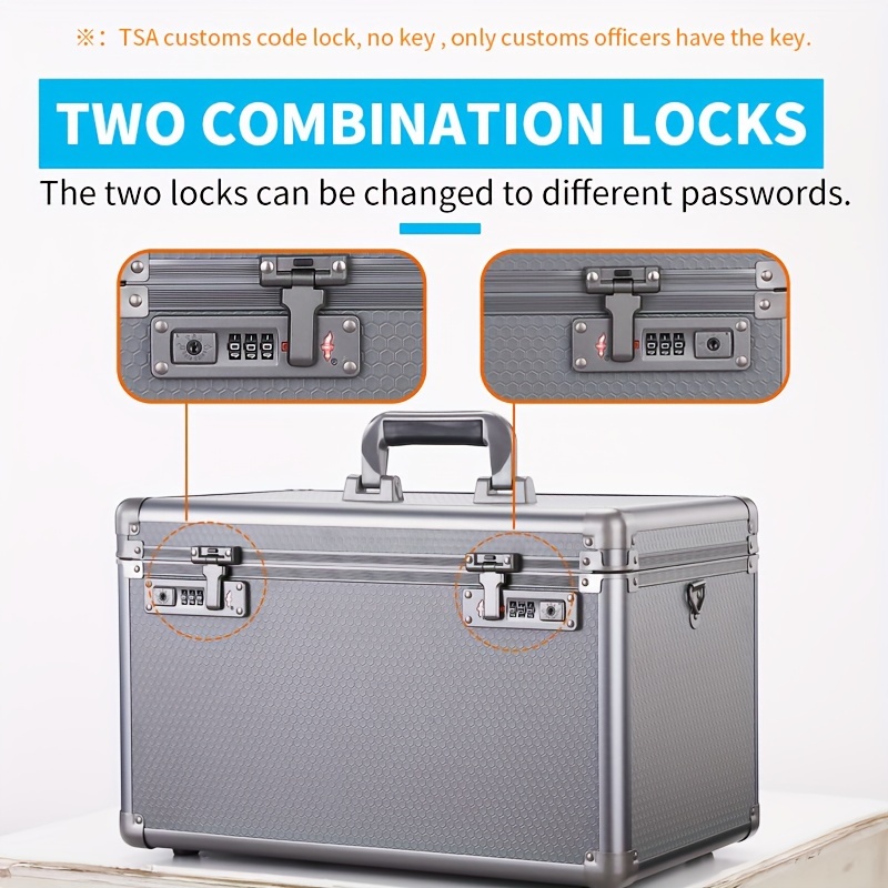 1pc Aluminum Alloy Portable Combination Box With Lock Hardware Tools  Storage Box Safe Document Sound Card Instrument Equipment Box Sample  Display Toolbox Portable Portable Double Combination Lock Box Box Only