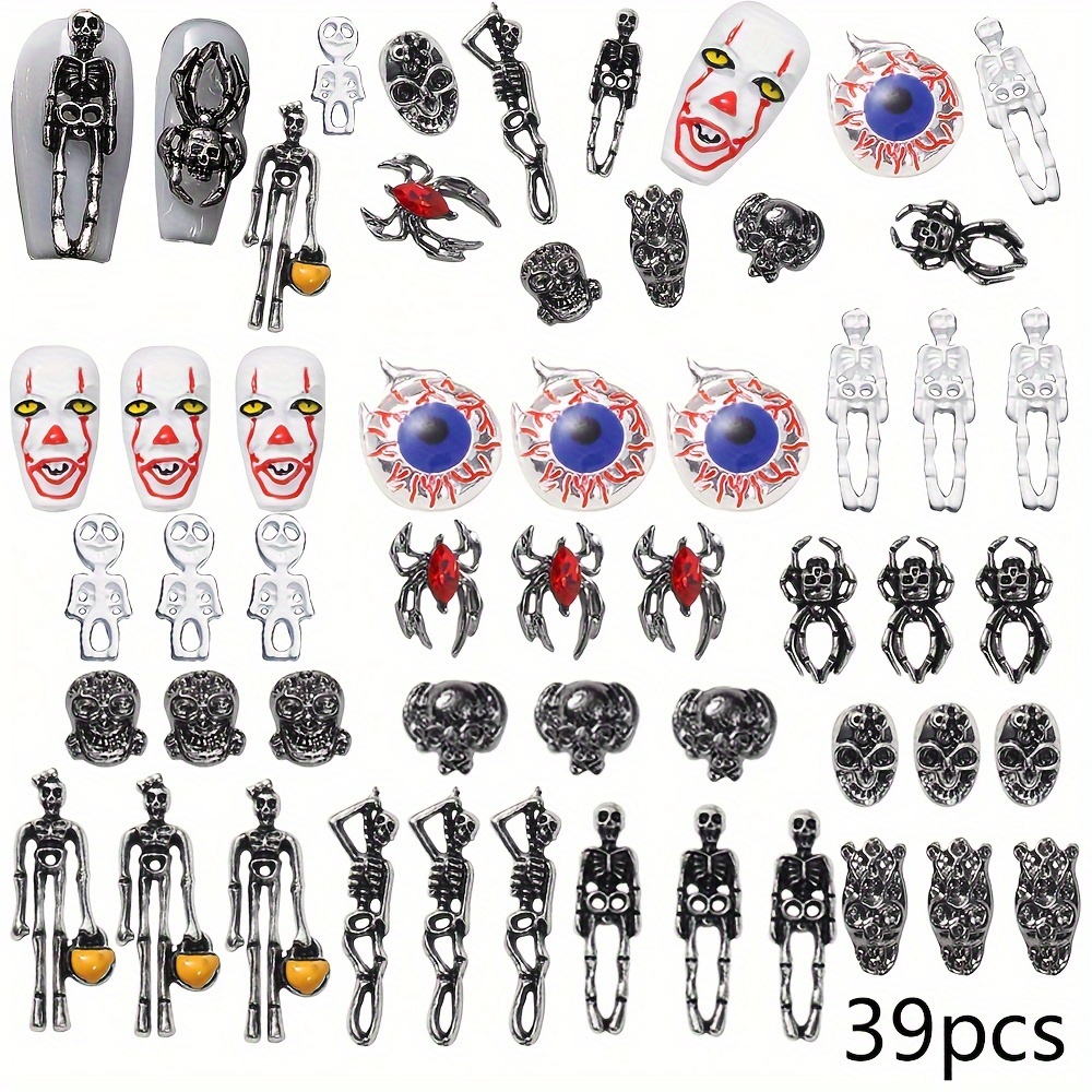 

158pcs 13styles Halloween Nail Alloy Charms Vintage Punk Nail Decorations For Women Nail Art Metal Alloy 3d Nail Supplies