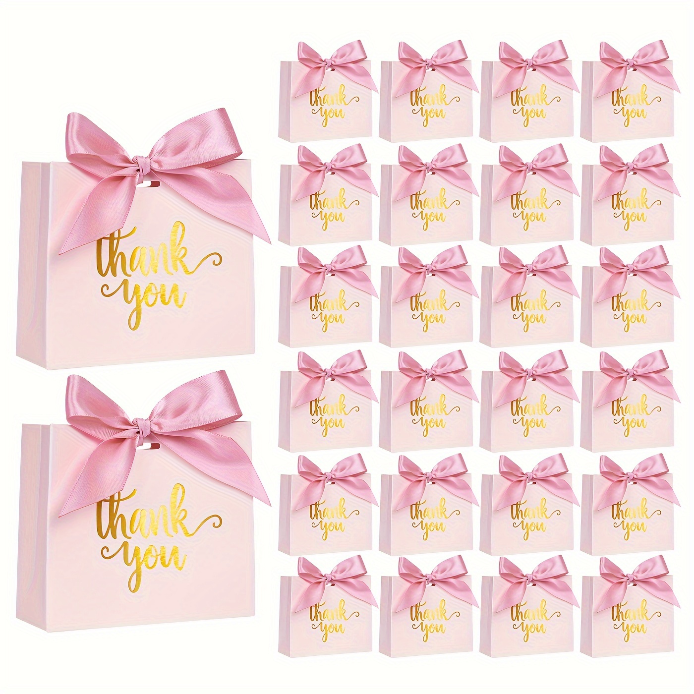 

24 Packs, Small Thank You Gift Bags, Mini Candy Bags With Pink Bow Ribbon For Baby Showers, Birthdays, Weddings, And Bridesmaid Celebrations, 4.5x3.9x1.8inch