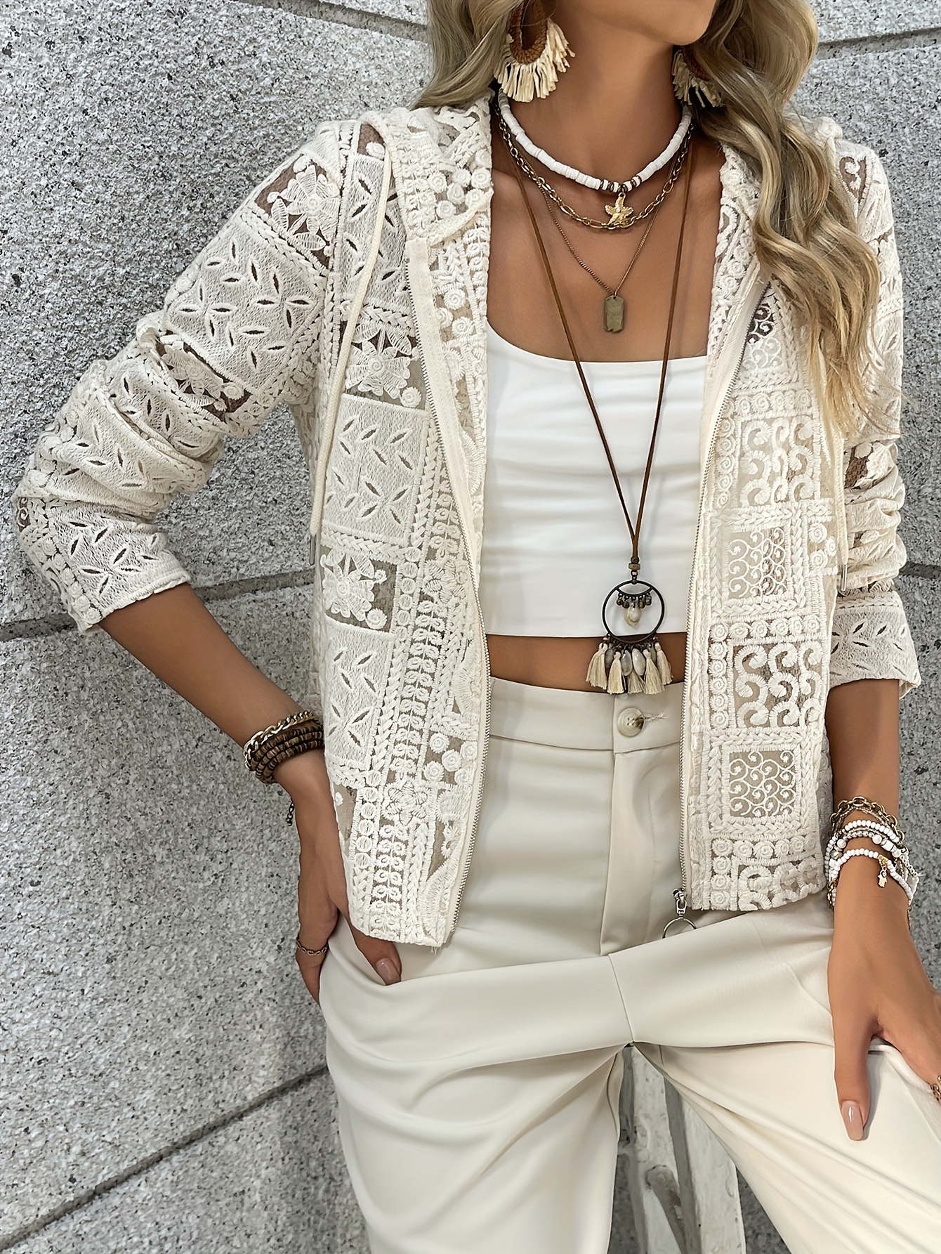 Sleeve Cream Sheer Cardigan Women's Lightweight Lace Cardigan Open