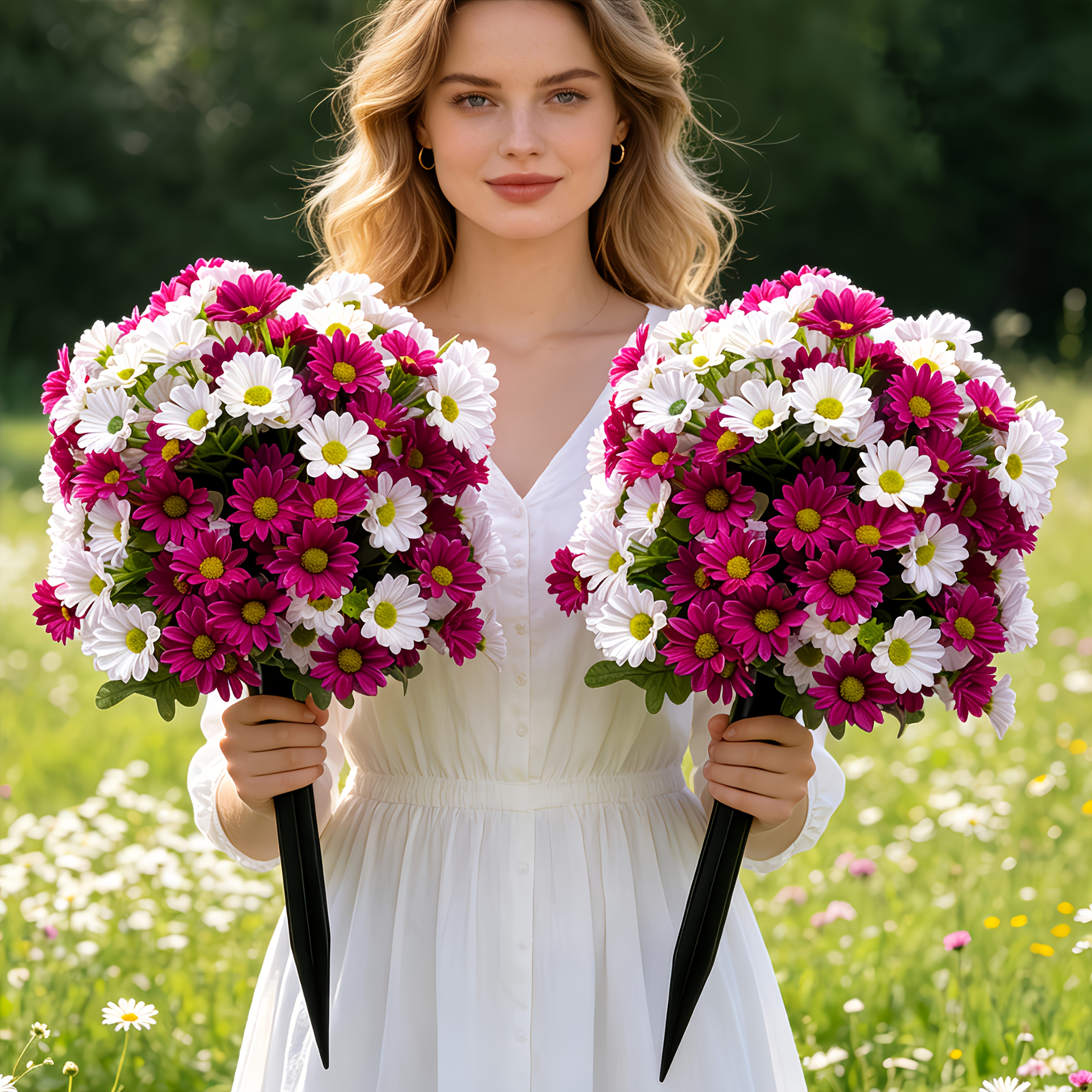 2pcs set of artificial white red for lotus daisies with ground stakes vibrant plastic greenery suitable for summer indoor and outdoor decoration indoor greenery inviting entrance decor hanging floral ornaments artificial flowers