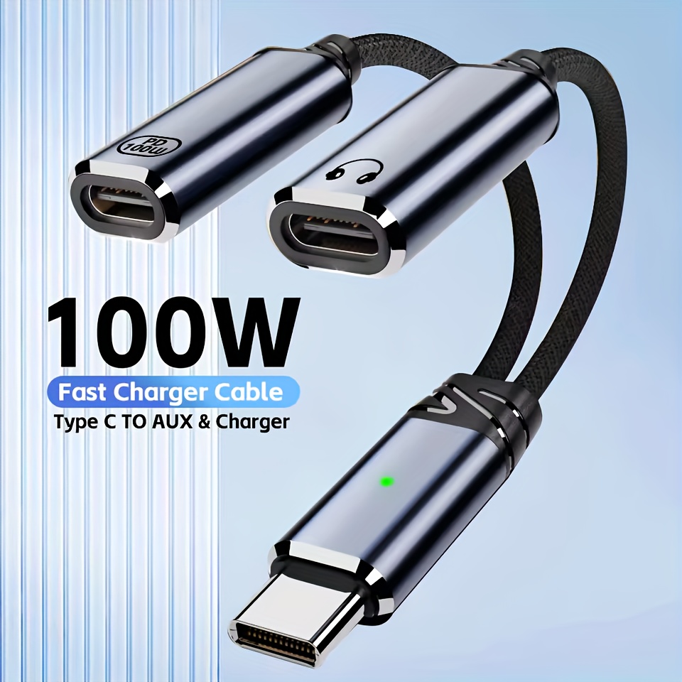 TEMU Usb C Splitter Headphone & Usb Type C Female Charger Adapter Otg Data Audio Cable Transfer Power Charging Cable Connector Adapter For Iphone