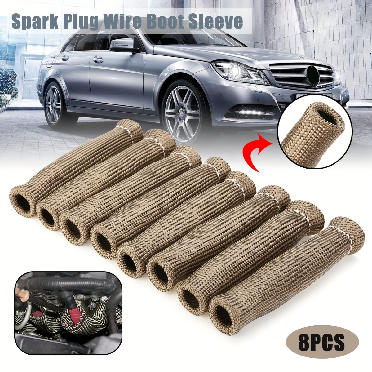 TEMU Spark Plug Spark Plug Wire Heat Shield Spark Plug Wires Sleeves Spark Plug Boot Protector 2500 Degree High Temp Heat Tape Protection 8-pack