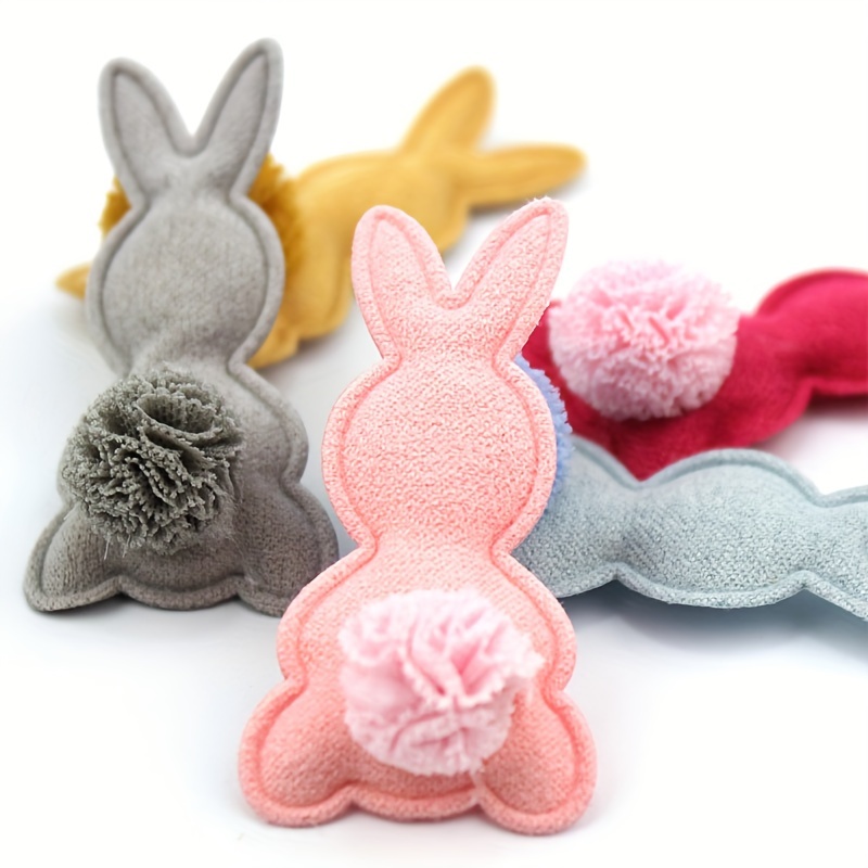 

24pcs Bunny & Pom Pom Fabric Appliques, 2.6x5.2cm Diy Hair Clip And Hat Embellishments, Sewing Craft Accessories For Clothing Decoration