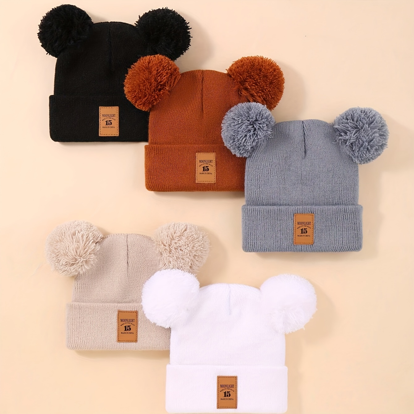 

[ ] 5pcs Beanie Double Pom - , For Boys & , For Christmas