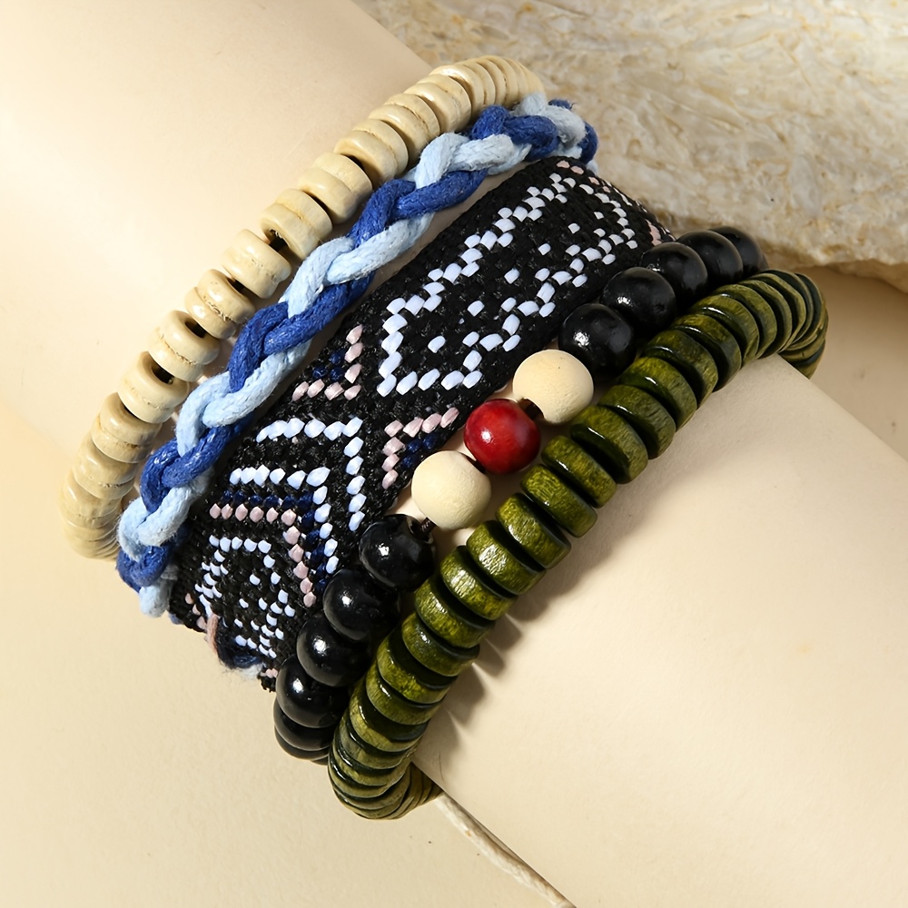 5pcs Bohemian Tassel Bracelet Set, Adjustable Stackable Design