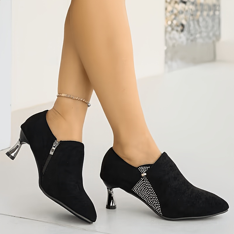 TEMU Elegant Women's High Heels For Spring And Summer, Fashionable Zipper Design, Water Breathable High Heels, Comfortable Thick Heel Pointed Toe
