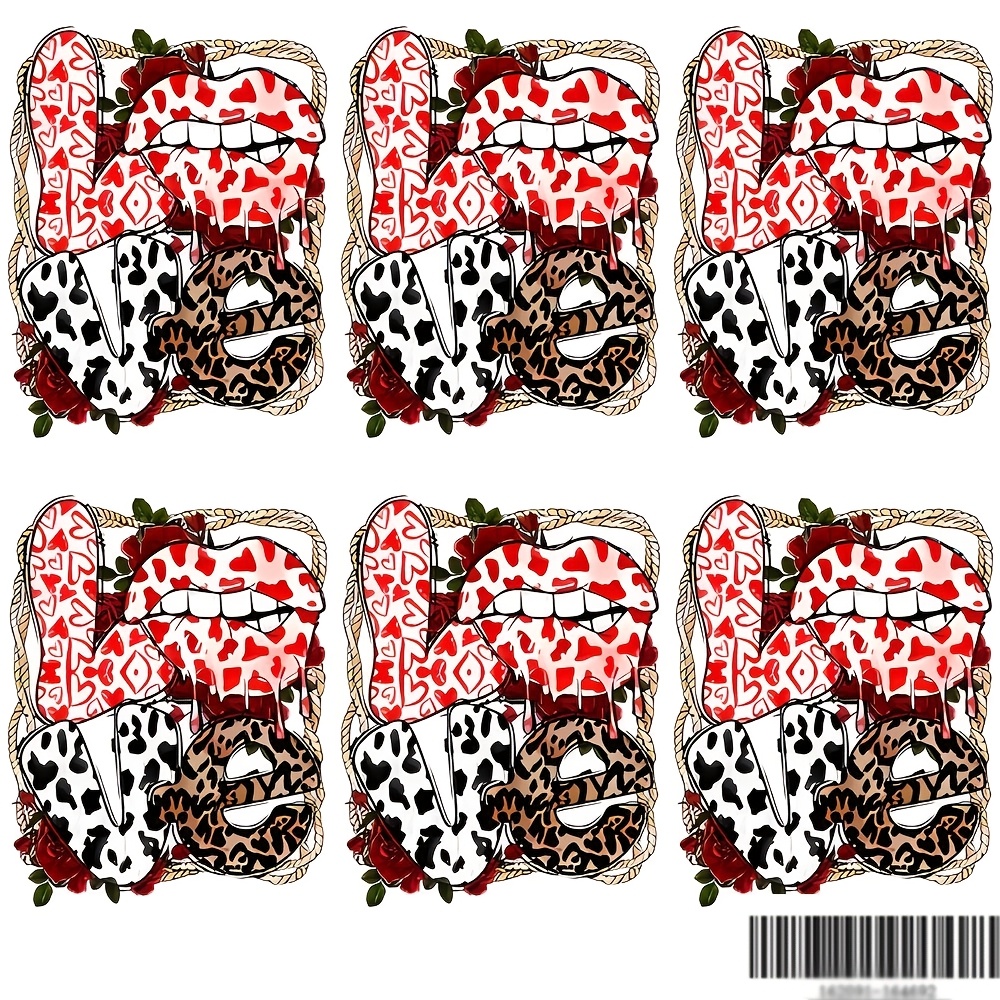 

6pcs Valentine's Day Vinyl Iron-on Heat Transfer Designs, Washable And Decals For Diy T-shirts, Masks, And Backpacks, Mixed Color Vinyl Material, For Crafting And Personalization