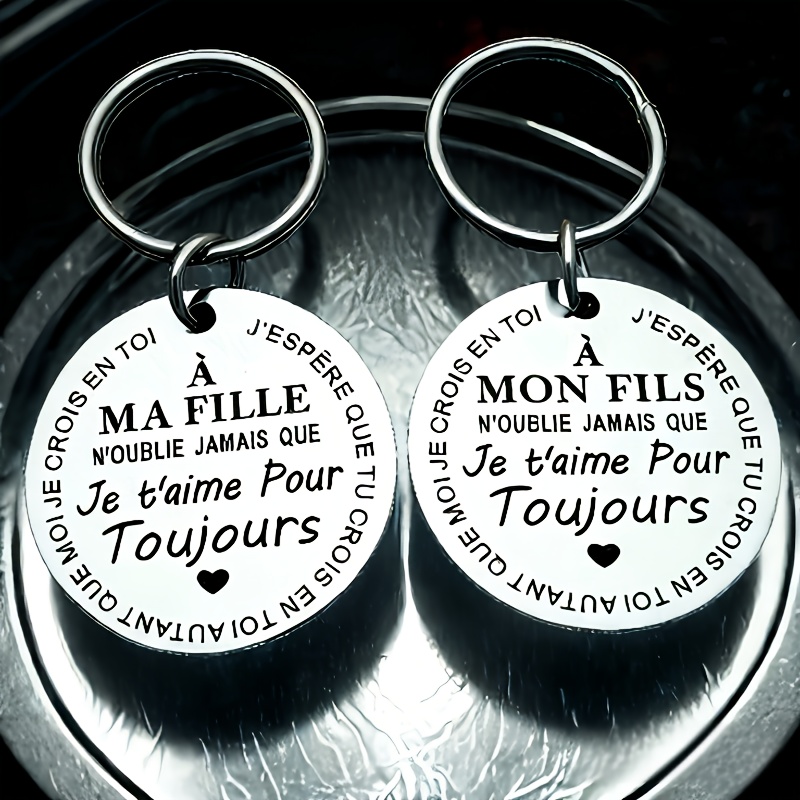 

Inspirational Stainless Steel Keychain, French Engraved "je T' " Gift For Son Daughter, Best Dad Present, Keyring For Men And Women