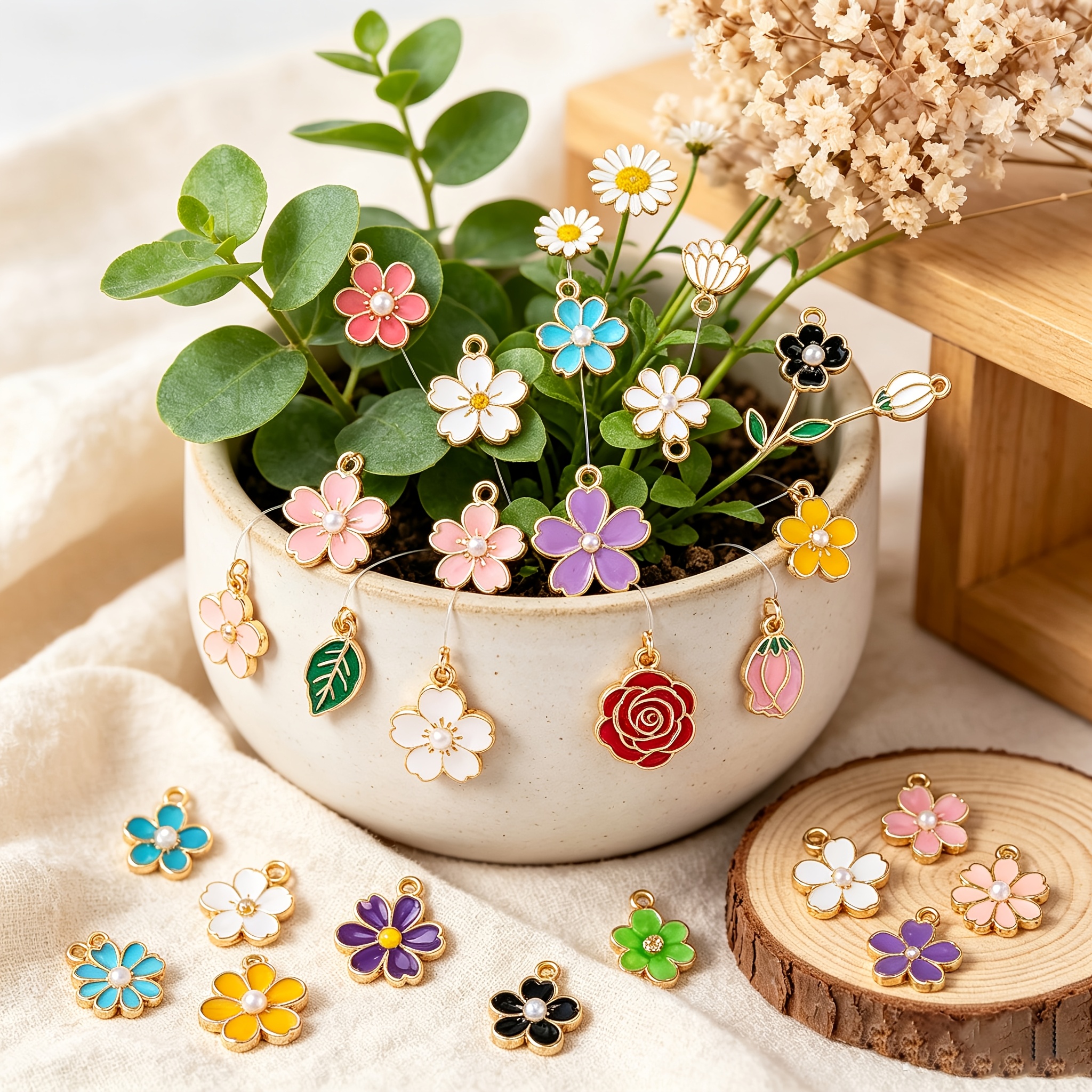 70/140pcs Random Style Flower Element Zinc Alloy Enamel Charms