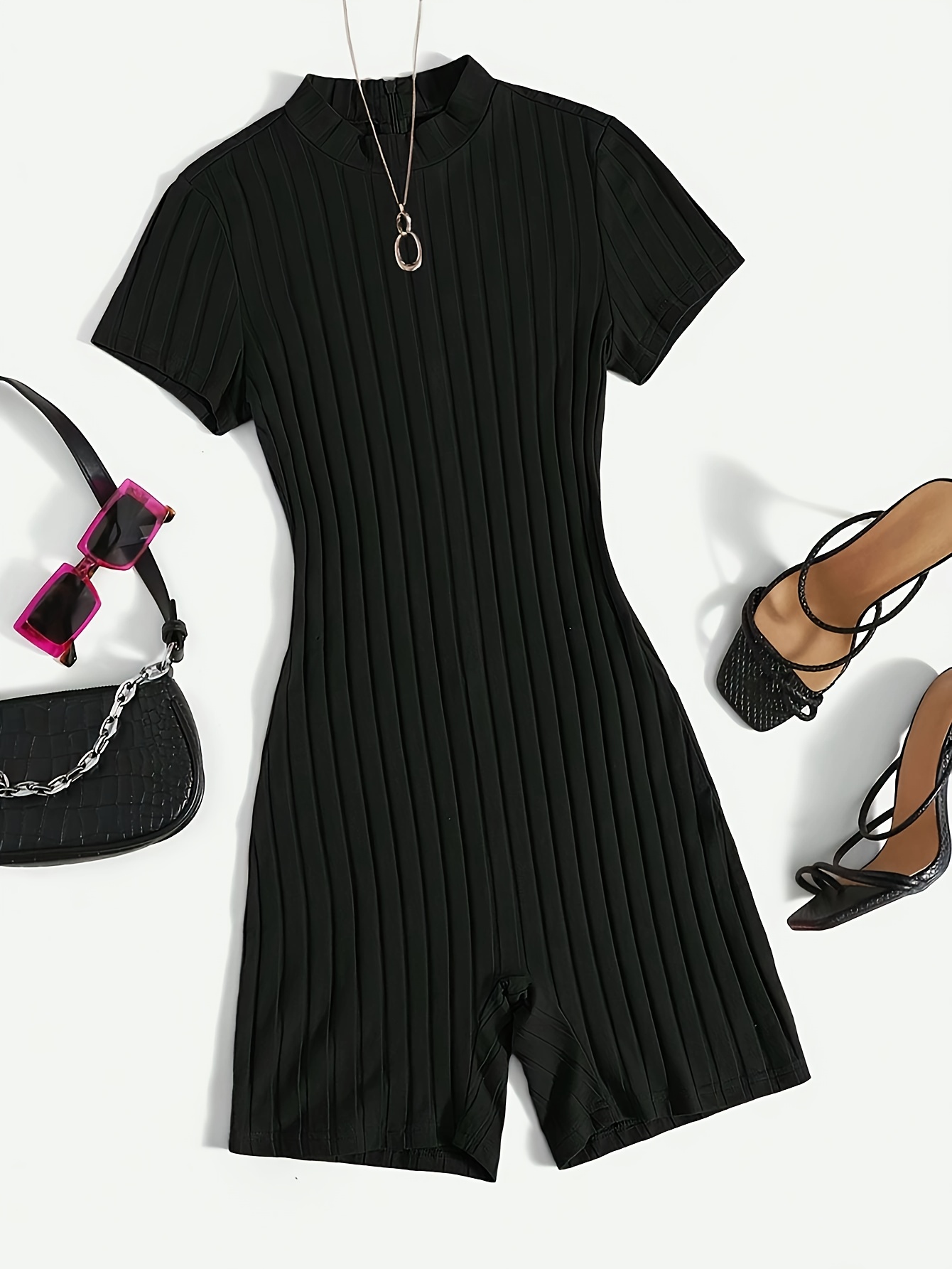 ribbed knit turtleneck jumpsuit - Temu