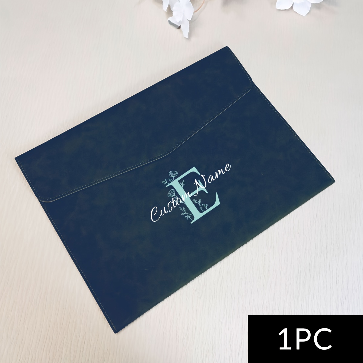 TEMU Anlewo Personalized Magnetic Closure Folder - Custom Name/initials/ Letters, Elegant Floral Decoration, Document Organizer For Business, School,