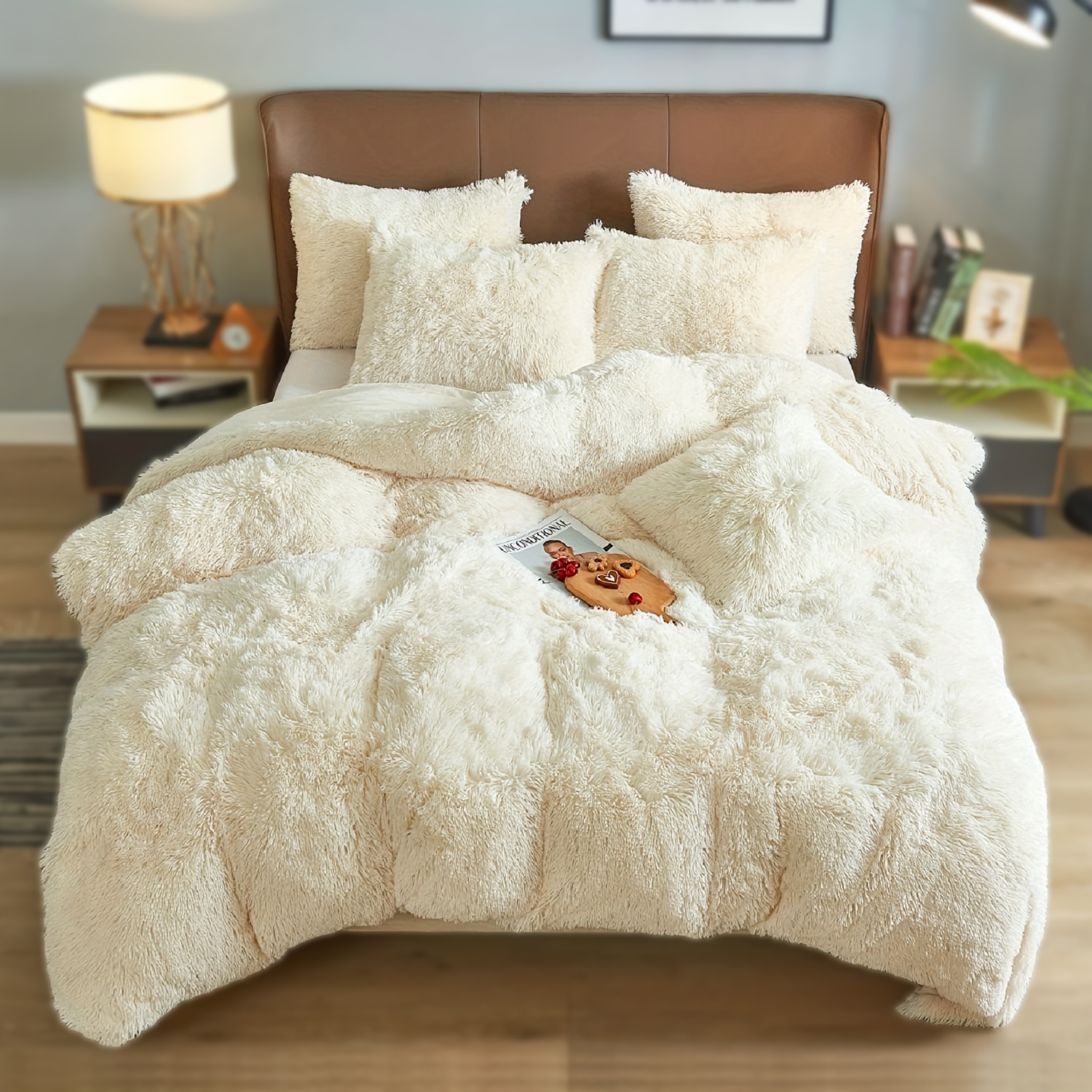 4pcs Plush Duvet Cover Set, Luxury Ultra Soft Velvet Duvet Cover Set Fluffy Plush Shaggy Bedding Sets 4pcs (1 Duvet Cover + 2 Pillow Case + 1 Pillow Cover) Zipper Closure