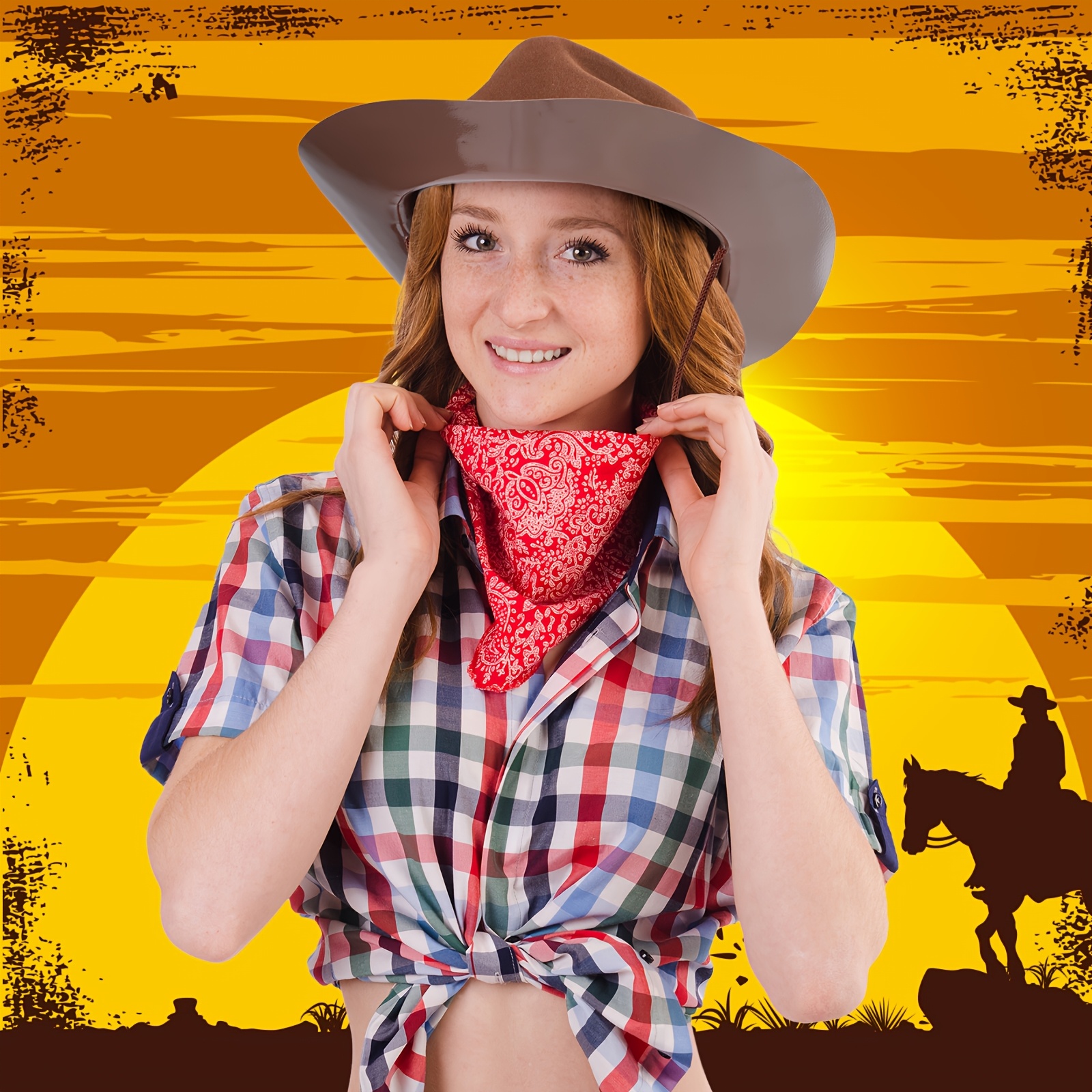 24pcs disposable plastic western cowboy hat set felt wide - Temu display picture 1