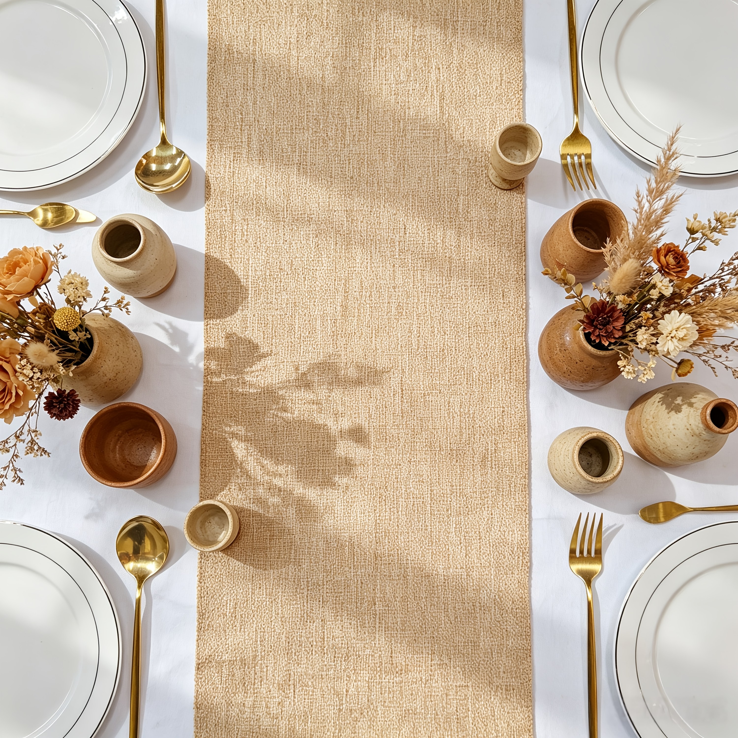 TEMU 1pc Burlap Table Runner, 15/25/30*240cm, Bohemian Style, Reusable, Stylish And Elegant Dining Table Decoration Runner