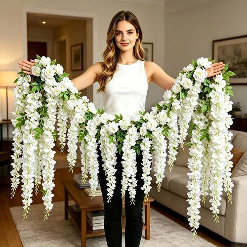 19pcs white rose vine with white vine flower strands durable and easy to hang white decoration suitable for scenes such as homes gardens photo booths and carnivals hanging floral arch decoration for wedding parties