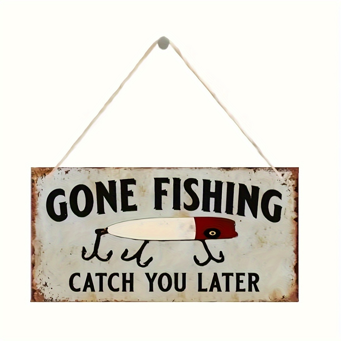 

1pc Rustic Wooden "gone Fishing" Sign, Vintage Wall Hanging Decor Plaque For Lake House, Cabin, Or Boat - Gift, , No Power Needed