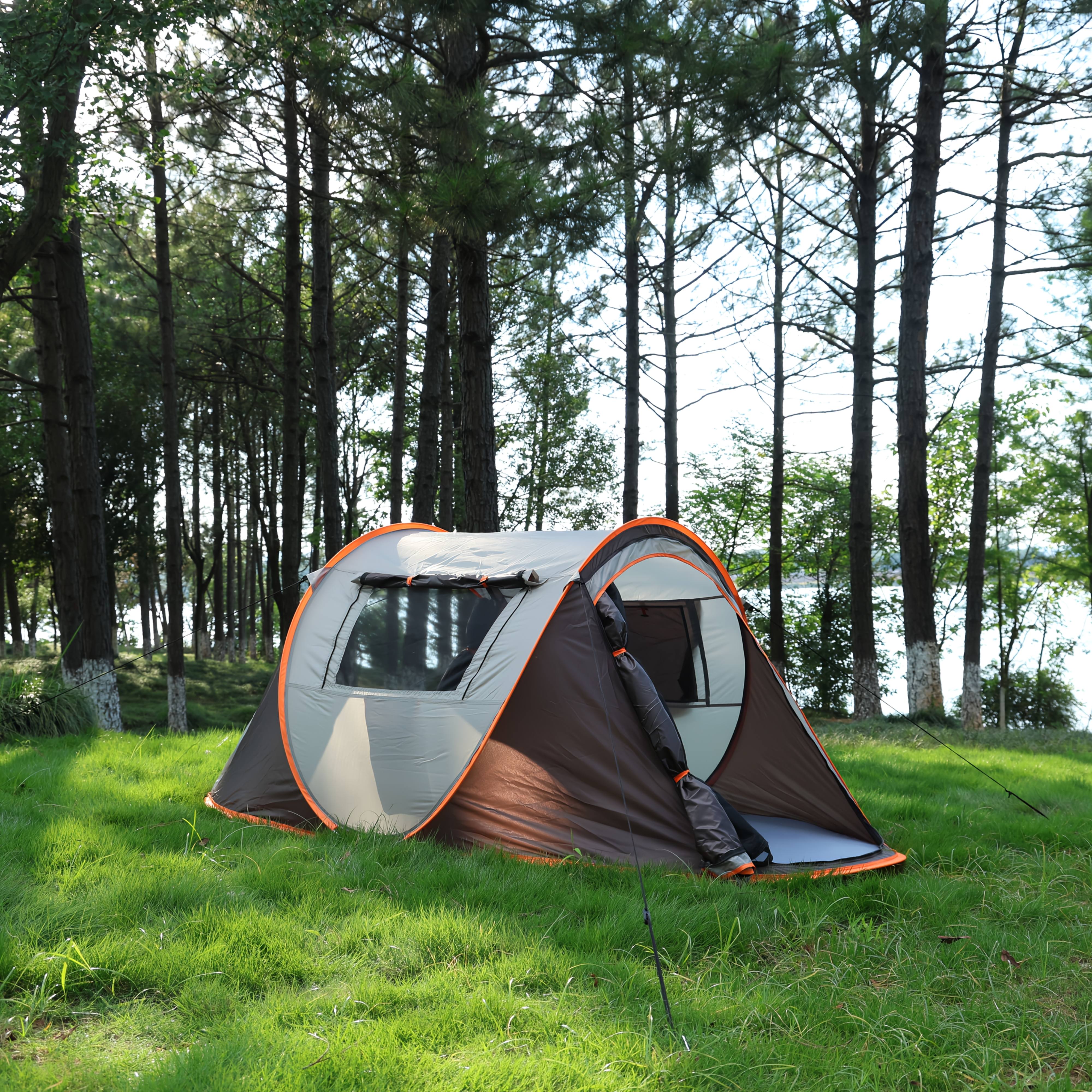 4 person automatic   up camping tent lightweight 190t polyester 210d oxford floor 4 wind ropes 8 ground stakes 3 0mm height 1 9m length easy setup oval tent for   hiking   mixed colors tents for camping portable shelter modern tent design durable fabric family campers 0
