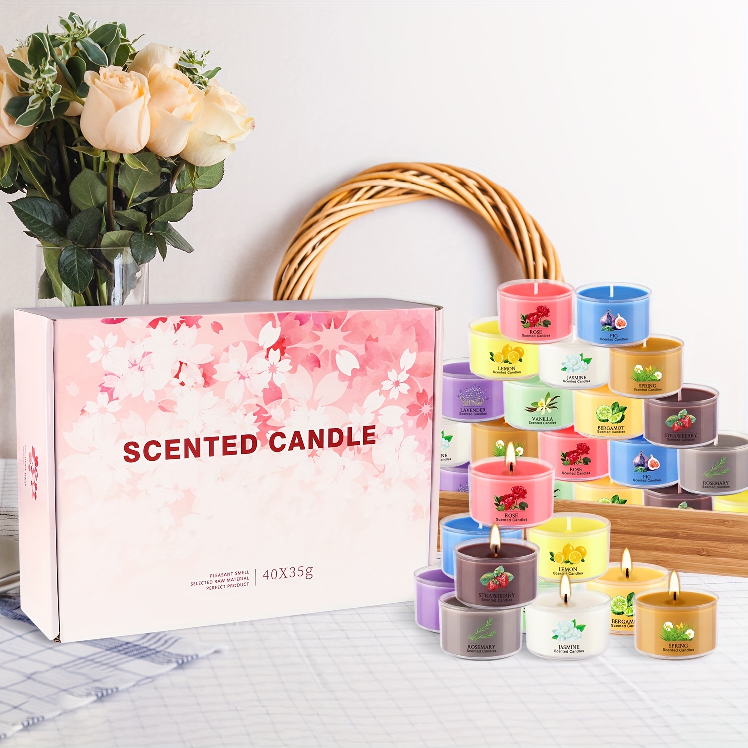 TEMU 40pcs Colorful Mini Candle Cups With 10 Attractive Scents To Help Stress, And Relax Your Mood. This Set Of Scented Candles Is Perfect For A Hand