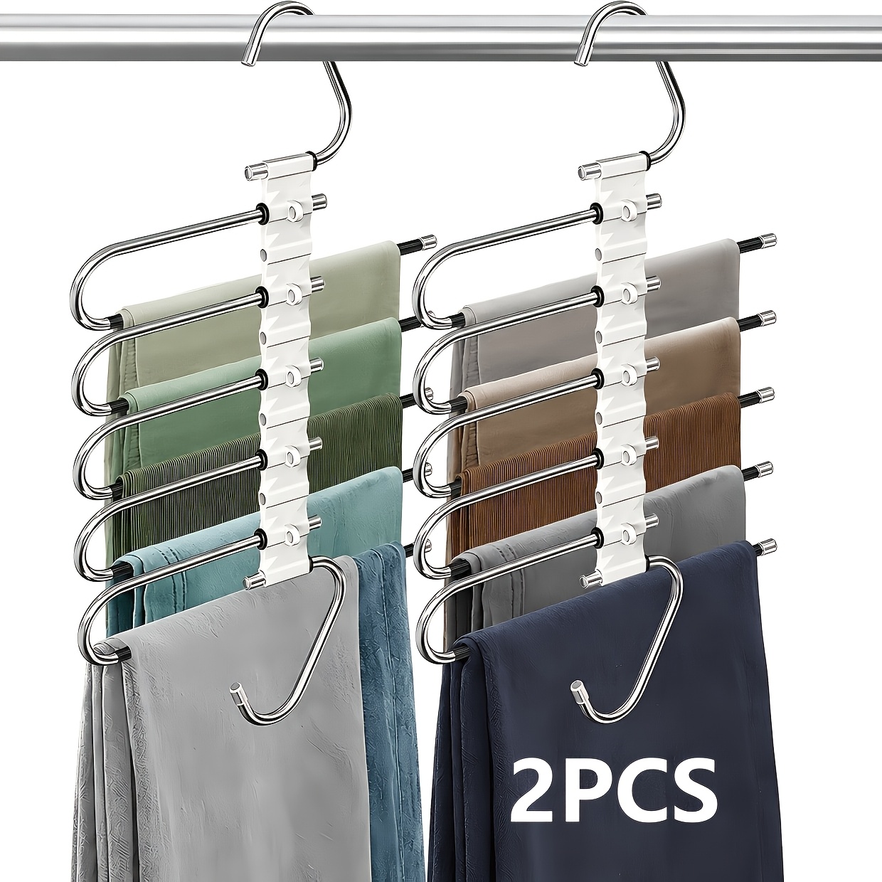 TEMU 2pcs Stainless Steel Pants Hangers, Stackable To , Non-slip, And Multifunctional. Wardrobe Storage Racks With Hooks, Suitable For Leggings,