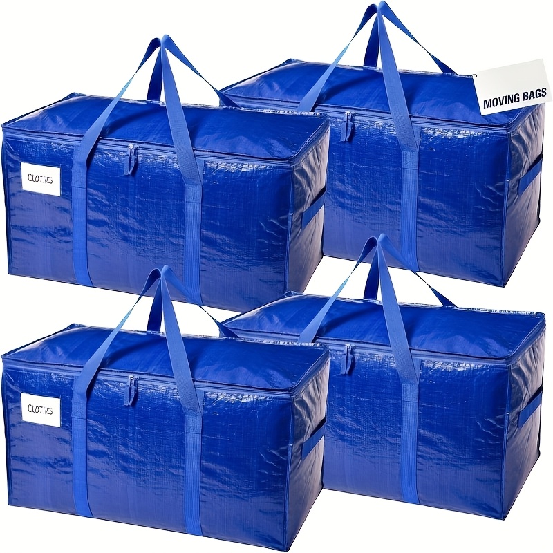 Image of 4pcs Heavy Duty 22.68 Kg Capacity Oversized Moving Bag - Puncture-resistant Polypropylene Storage For Bag With Sturdy Handles & Zipper Closure, Trunks