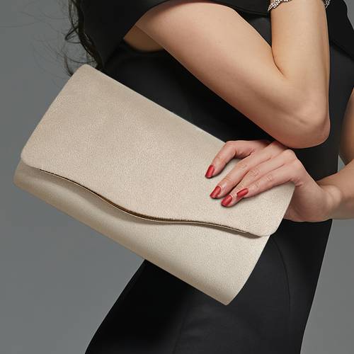 elegant suede evening clutch for women solid color microfiber handbag with removable metal chain strap magnetic closure polyester lining for holiday theme