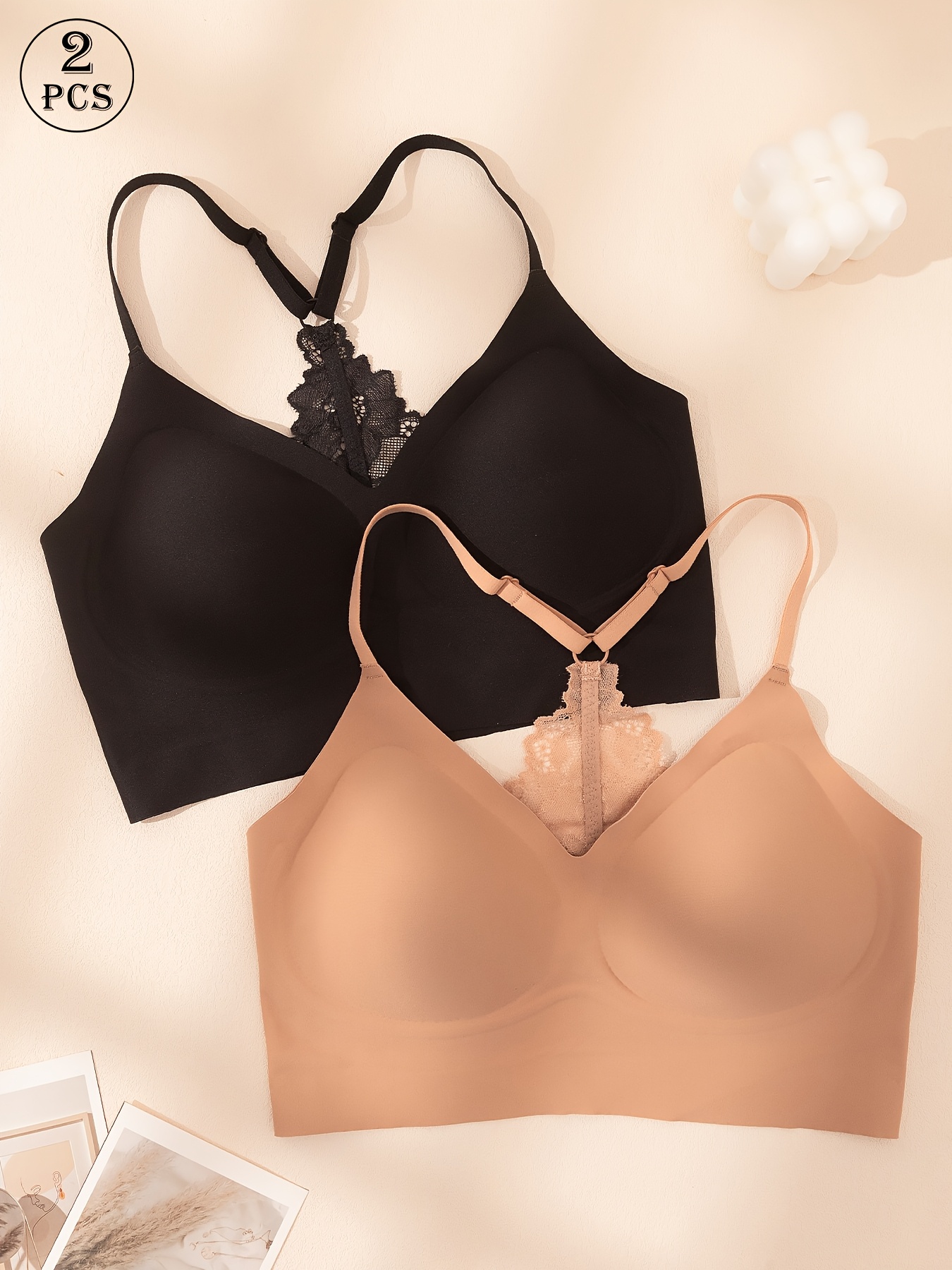 Two-Piece Set of Solid Color Bras in Multiple Colors