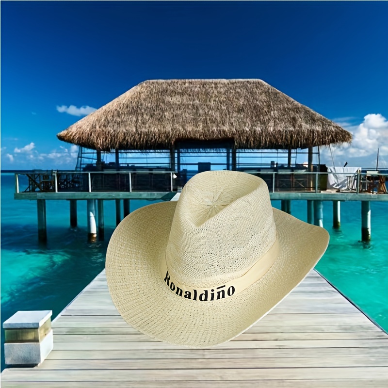 1pc Beach Sun Straw Hat Foldable Brim Summer Uv Hat For Travel